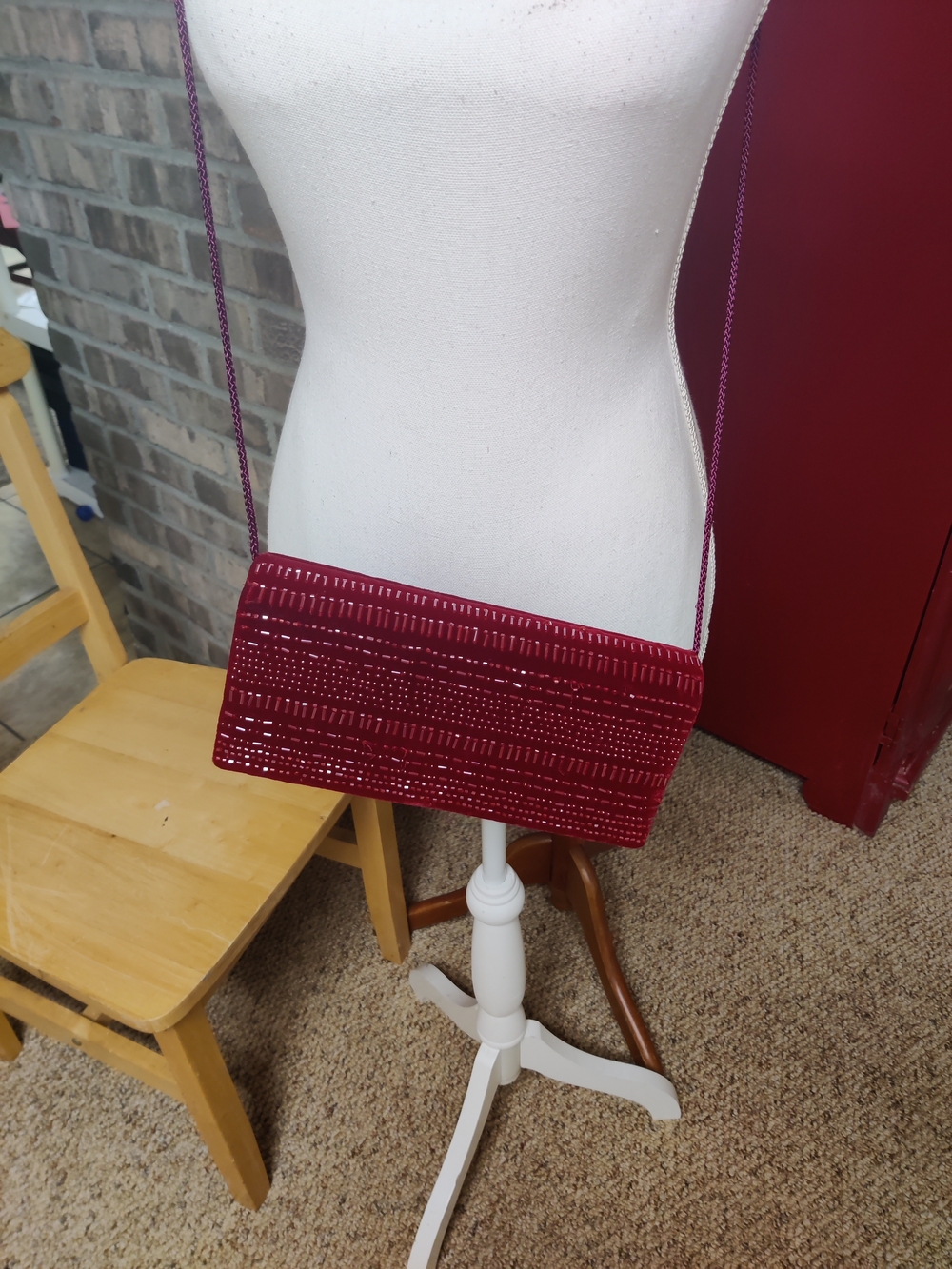 Stylish Burgundy Red Crossbody Bag with Textured Pattern Or Evening Bag